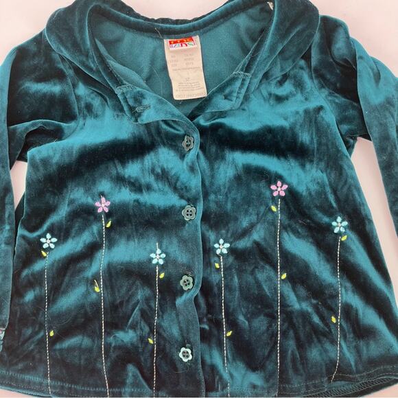 Vintage McKids Green Velvet Embroidered Floral Button Down Collared Top Size 3T - Picture 8 of 8